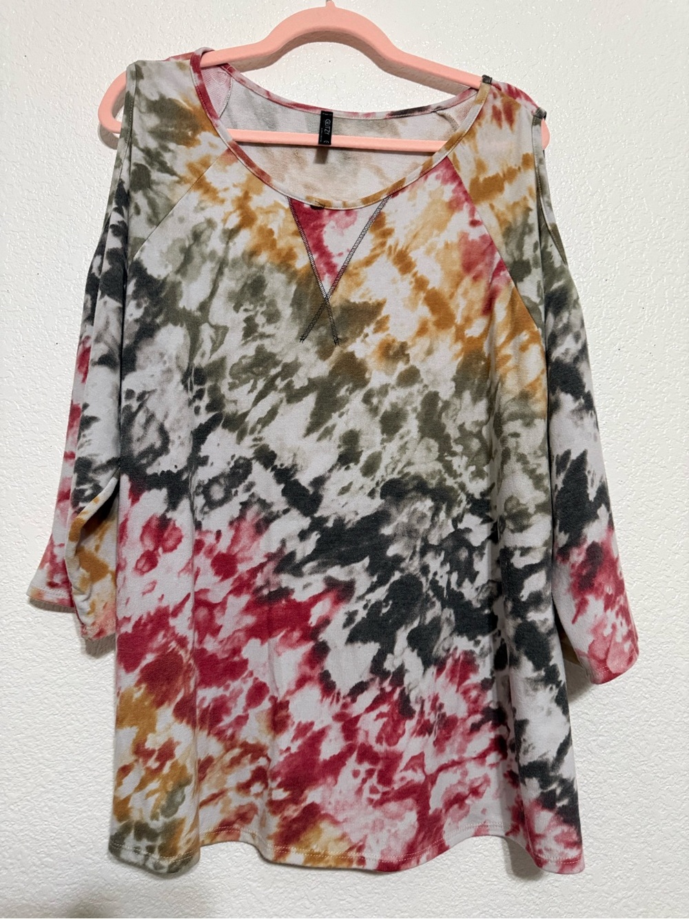 Cold-Shoulder Tie-Dye Sweatshirt Top - Multi